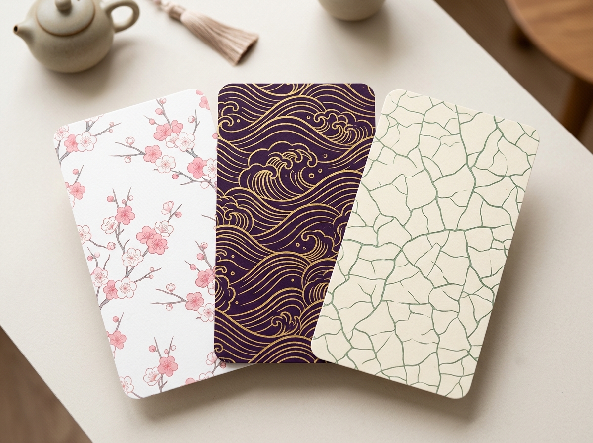 Instagram Story card presets featuring traditional Plum Blossom, Wave, and Ice Crack patterns
